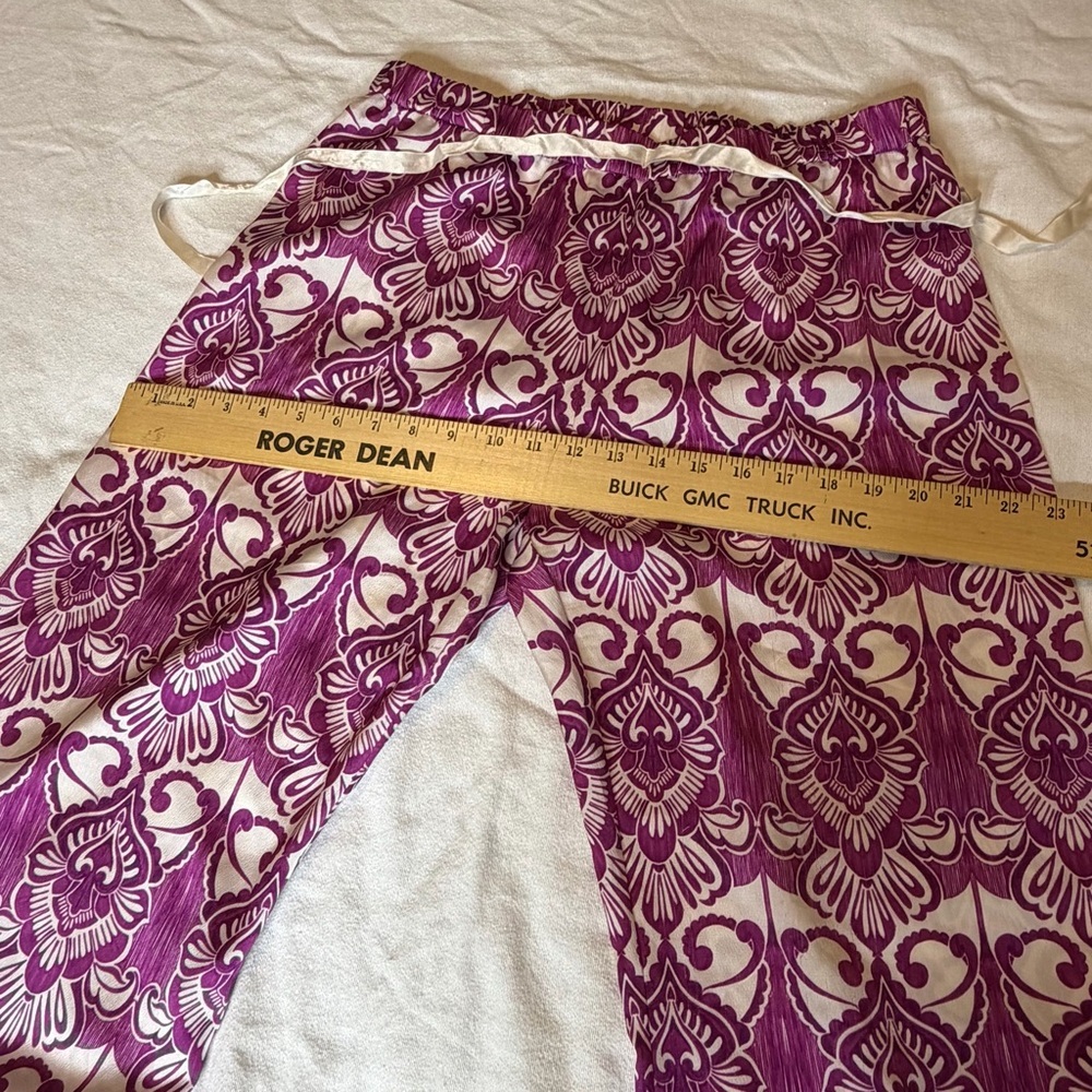 ALEXIS Purple Boho Wide Leg Pants Size L High Waist Drawstring Statement Print - Picture 7 of 10